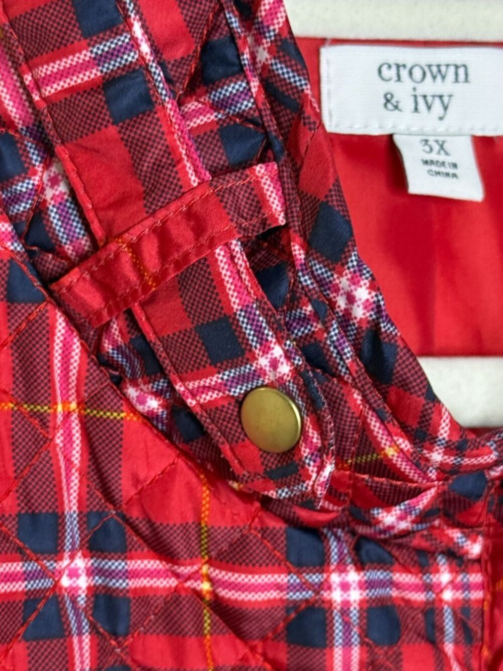 Crown & Ivy 3X Red Plaid Quilted Vest Preppy - Picture 5 of 9
